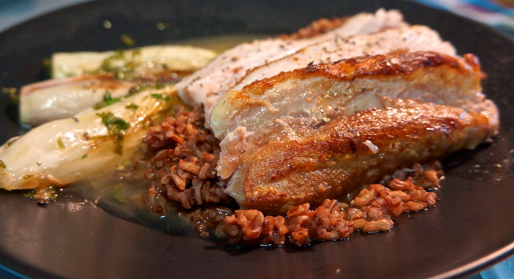 Mar 20: Bagel with smoked salmon; Pork belly, endive and red rice