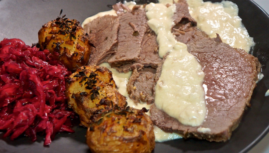 Apr 10: Smoked salmon; Corned Beef, Crash Hot Potatoes and Beet Sauerkraut