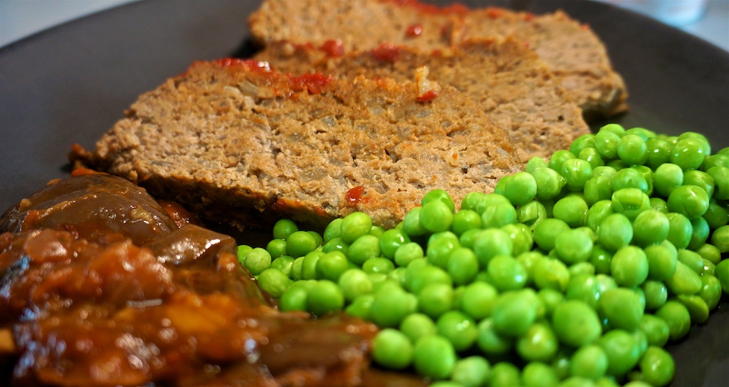 May 23: Hamburger; Meatloaf with Grecian Style Eggplant and peas