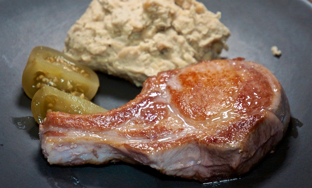 Mar 16: Smoked Salmon on Onion Bagel; Thick Cut Pork Chops with White Bean Mash