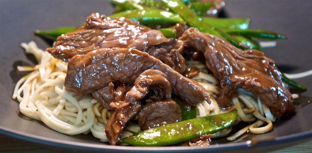 Jun 12: Double Double/Mustard Soup; Stir-Fried Beef With Snap Peas and Oyster Sauce, and Udon Noodles