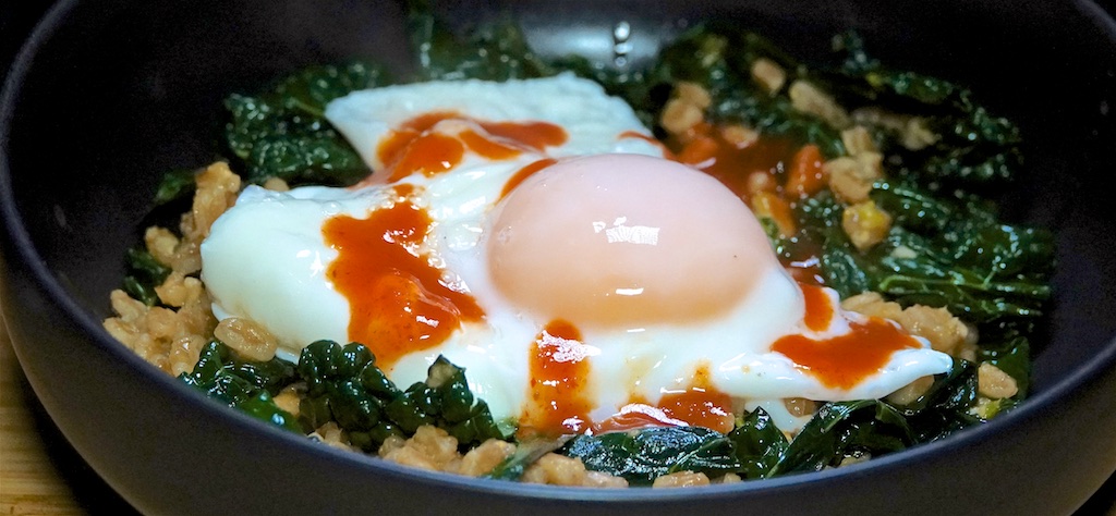 Jan 28: Turkey Breast, Apple & Swiss; Stir Fried Farro with Garlicky Kale and Poached Egg