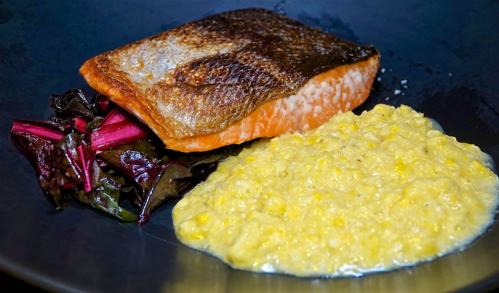 Oct 5: Egg Salad, Smoked Trout Sandwiches; Wild Caught Salmon, Garlicy Kale and Cream-less Creamed Corn