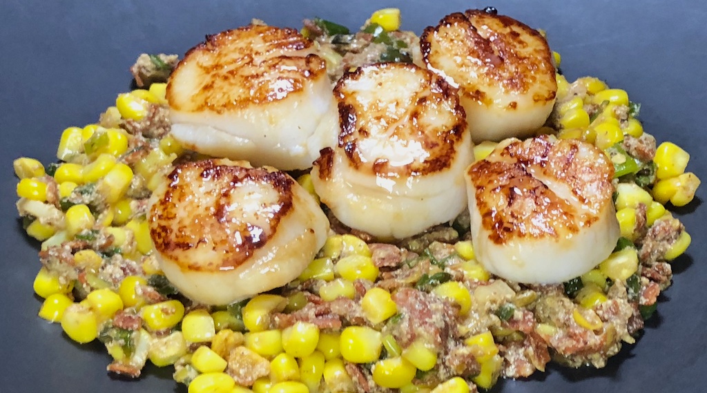 Jan 11: Heuvos Rancheros; Pan Seared Scallops with Chorizo and Corn