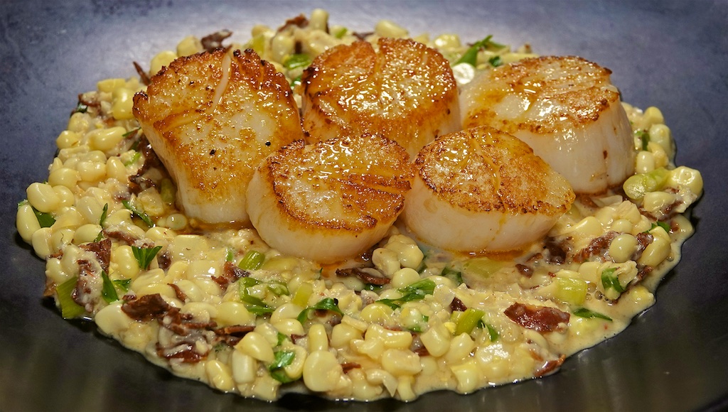 Sep 23: Egg Salad & Sprouts, Cheddar & Kumato; Seared Scallops with Chorizo and Corn