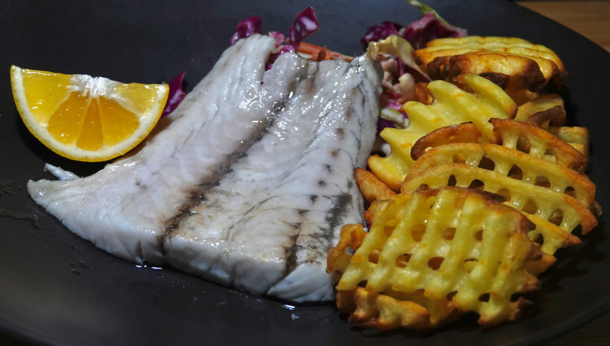 Apr 1: Pan Fried Barramundi with Fries and Malt Vinegar Slaw