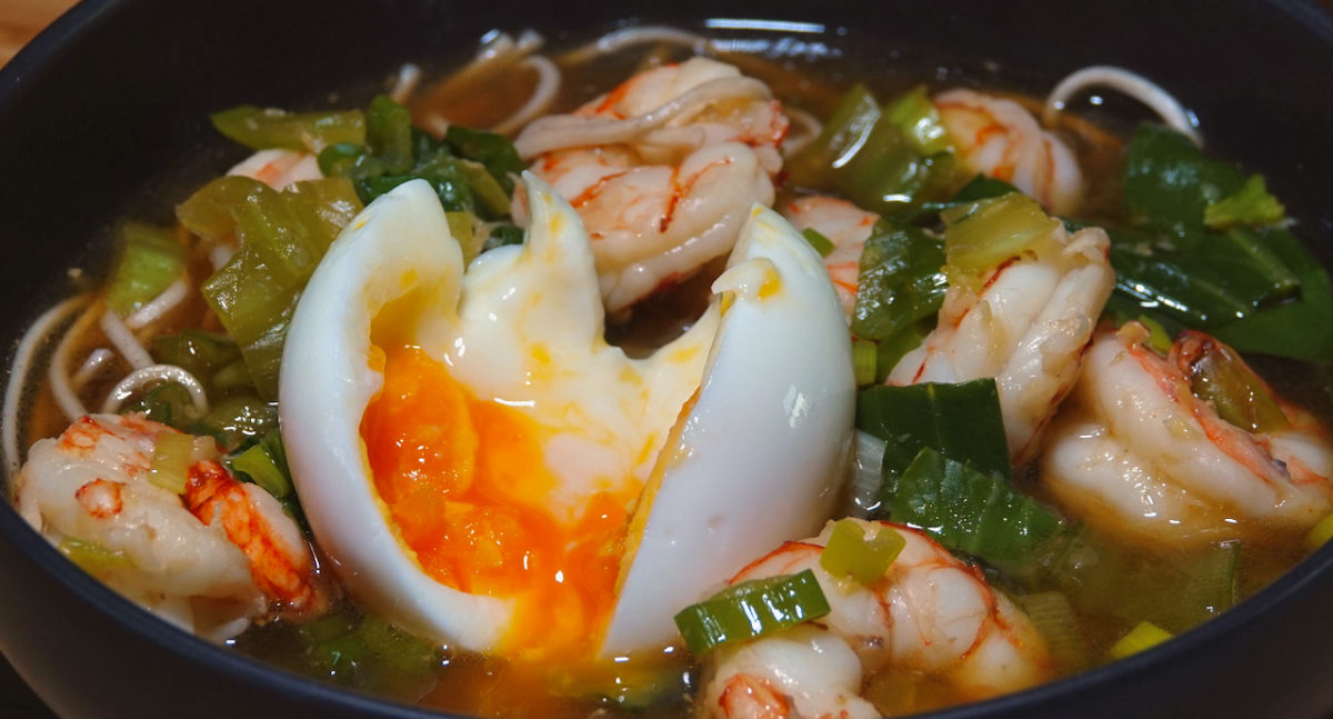 Apr 3: Soba Soup With Shrimp, Egg and Bok Choy