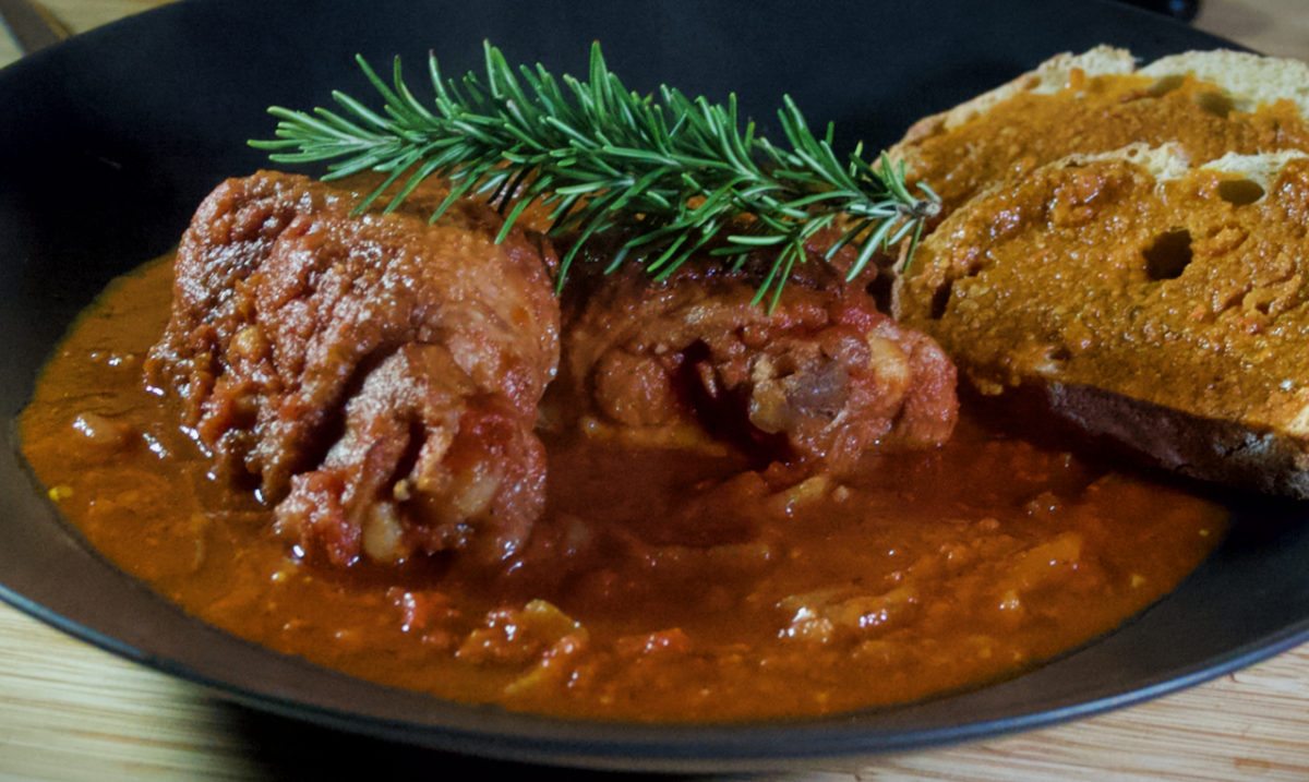 Nov 12: Pollo ella Cacciatora (Chicken Caccitore) with Pesto Rosso Toast